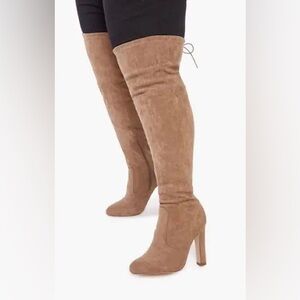 Tan Thigh High Heeled Boots